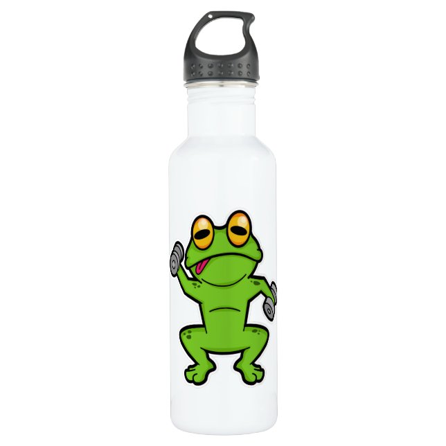 Frosch beim Schultertraining mit Dumbells Edelstahlflasche (Vorderseite)
