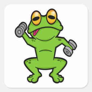 Frosch beim Schultertraining mit Dumbells Quadratischer Aufkleber