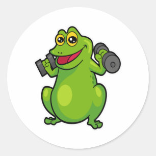 Frosch beim Schultertraining mit Dumbells Runder Aufkleber