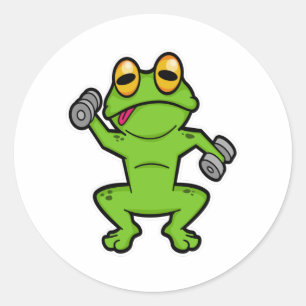 Frosch beim Schultertraining mit Dumbells Runder Aufkleber