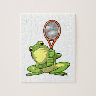 Frosch beim Tennis mit Tennisschläger