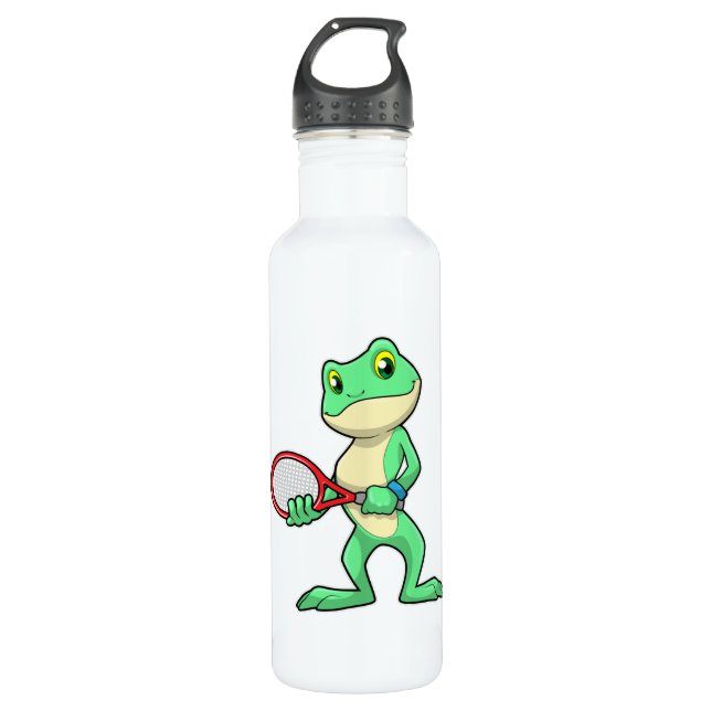 Frosch beim Tennis mit Tennisschläger Edelstahlflasche (Vorderseite)