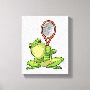 Frosch beim Tennis mit Tennisschläger Leinwanddruck