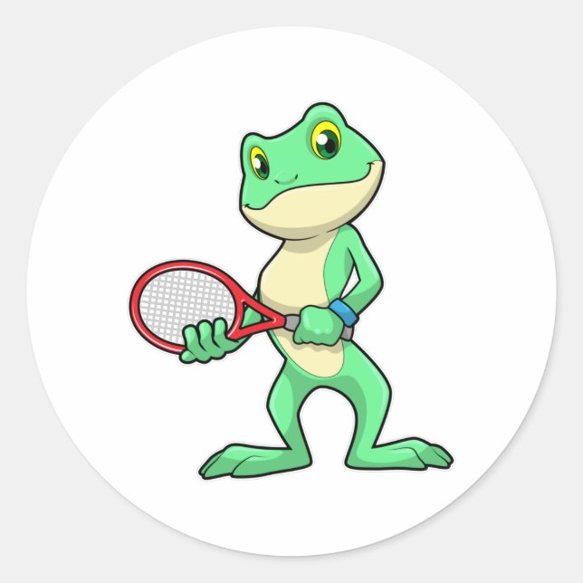 Frosch beim Tennis mit Tennisschläger Runder Aufkleber (Vorderseite)