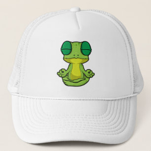 Frosch beim Yoga in Cross-Binary Truckerkappe
