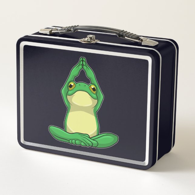 Frosch beim Yoga in Cross BLeged Metall Brotdose (Vorderseite)