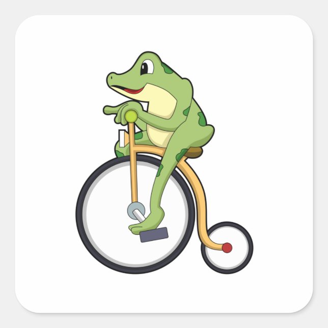 Frosch beim Zirkus mit Fahrrad.PNG Quadratischer Aufkleber (Vorderseite)