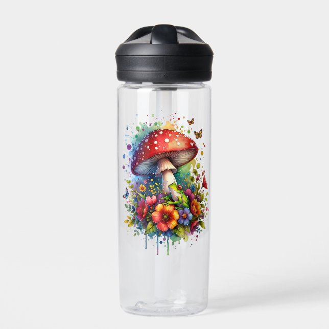 Frosch Blume Schmetterlinge und Pilze Personalisie Trinkflasche (Vorderseite)