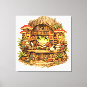 Frosch-Buchladen-Shirt Cottagecore-Frosch beim L Leinwanddruck