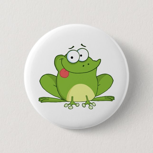 Frosch-Cartoon-Charakter, der heraus seine Zunge Button (Vorderseite)