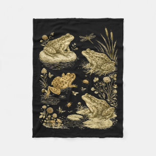 Frosch Cottagecore Leben Vintage Botanik Grafik  Fleecedecke