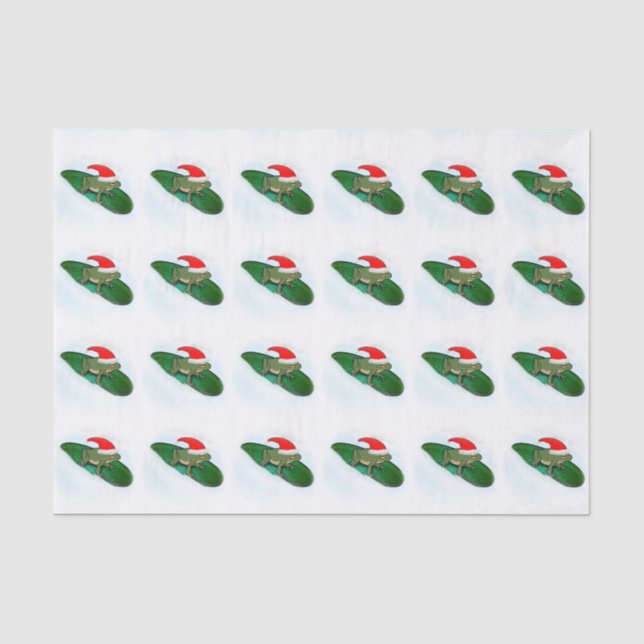 Frosch, der durch den Schnee auf einem Lilienpad s Seidenpapier (Vorderseite)