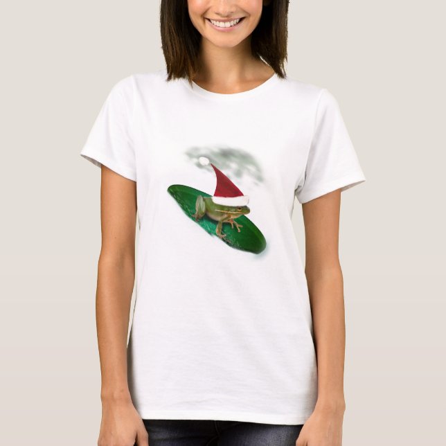 Frosch, der durch den Schnee auf einem Lilienpad s T-Shirt (Vorderseite)