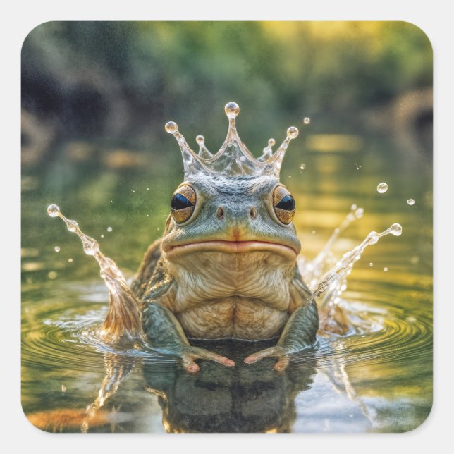 Frosch, der eine Wasserschlackenkrone trägt Quadratischer Aufkleber (Vorderseite)