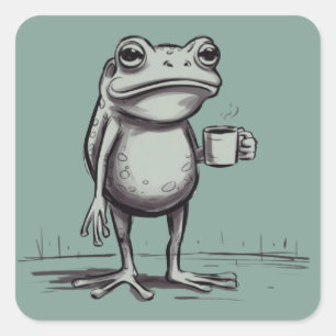 Frosch, der Kaffee trinkt Meme Mystischer Kröten-F Quadratischer Aufkleber