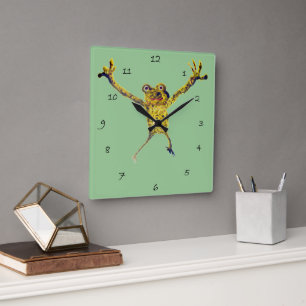 Frosch, der lustige Tierkunst springt Quadratische Wanduhr