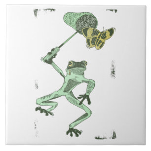 Frosch, der Schmetterlinge jagt Fliese