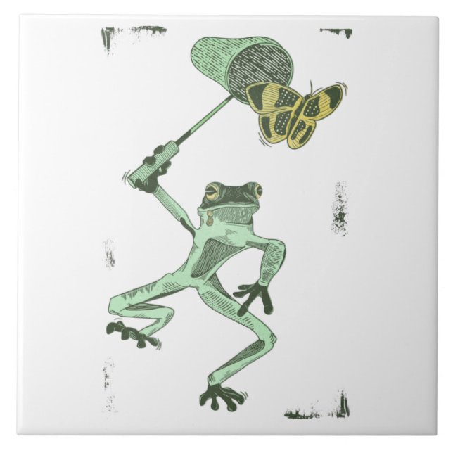 Frosch, der Schmetterlinge jagt Fliese (Vorderseite)