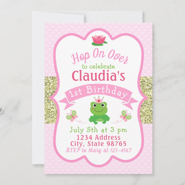 Frosch Einladung zum 1. Geburtstag (Vorderseite)