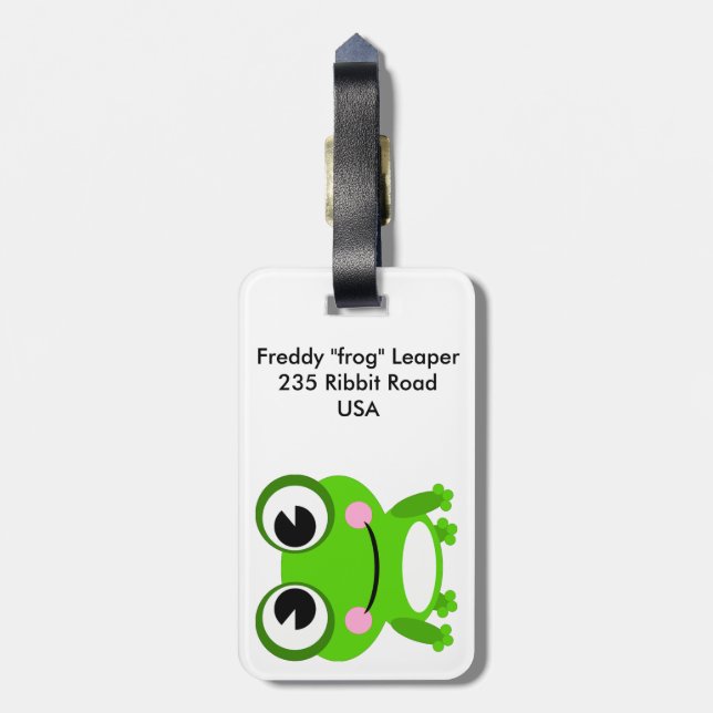 Frosch-Gepäckanhänger mit Lederband Gepäckanhänger (Rückseite vertikal)