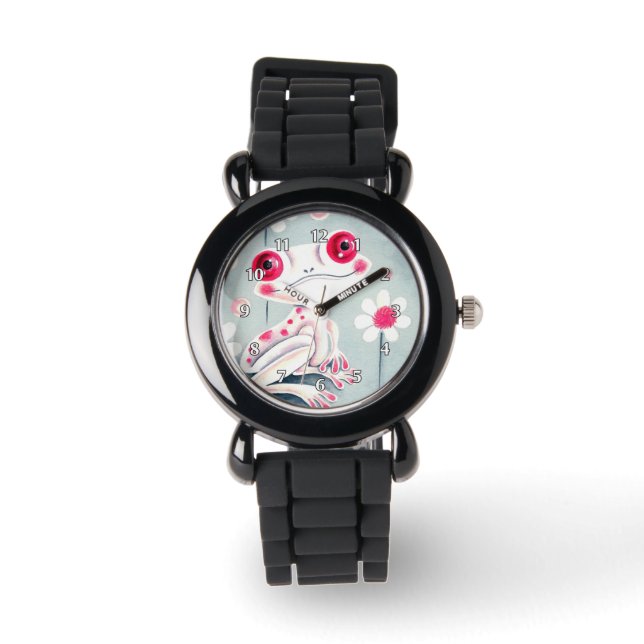 Frosch Girly Pink Niedlich Armbanduhr (Vorderseite)