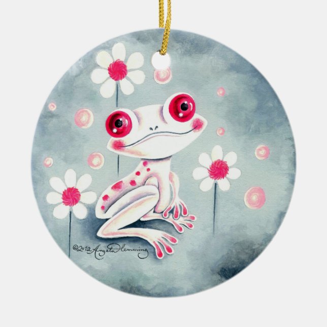 Frosch-Girly rosa niedliches Keramikornament (Vorne)