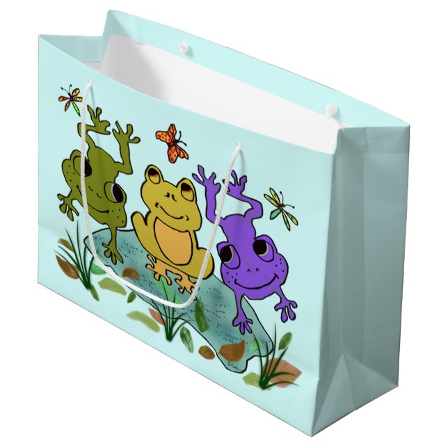 Frosch glücklich große geschenktüte (Vorderseite Schrägansicht)