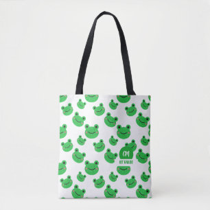 Frosch Glückliches Gesicht Muster Grün Monogramm S Tasche