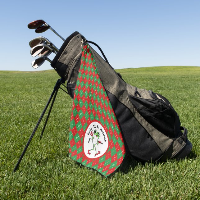 Frosch Golfing Grip It and Ribbit Red Green Raute Golfhandtuch (Gras)
