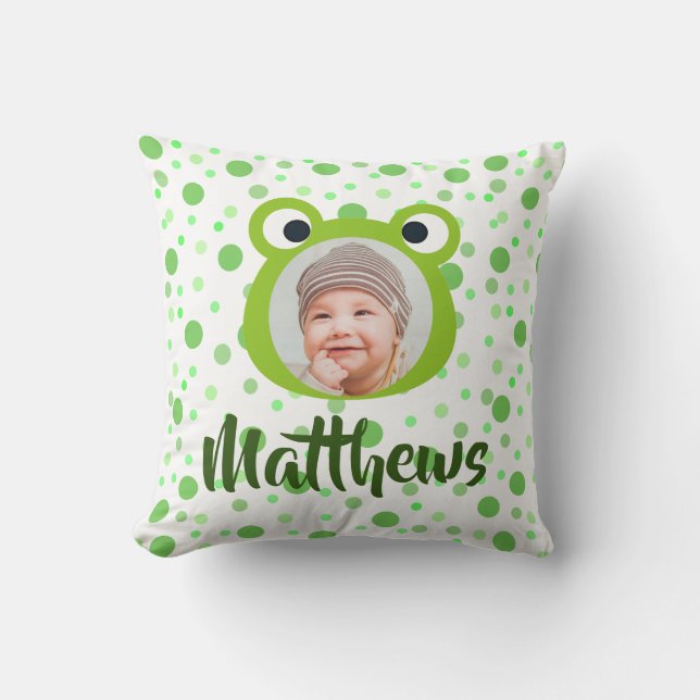 Frosch Grüne Punkte Kind Name Foto Kissen Kissen (Vorderseite)