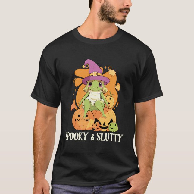 Frosch Halloween Kostüm Spooky Trick oder behandel T-Shirt (Vorderseite)