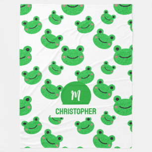Frosch Happy Face Pattern Green Monogram School Fleecedecke