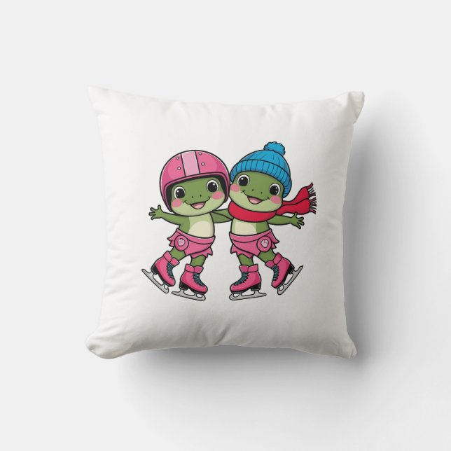 Frosch Ice Skaten Kissen (Vorderseite)