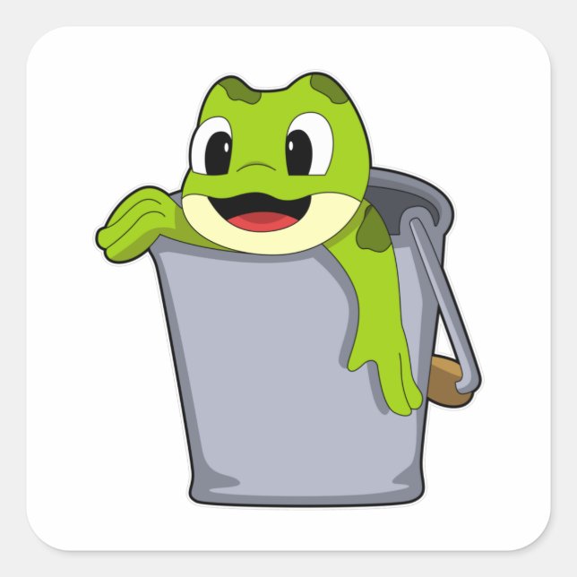 Frosch im Eimer Quadratischer Aufkleber (Vorderseite)