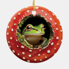 Frosch im Fliegenpilz – Süße Waldpilzkunst Keramik Ornament