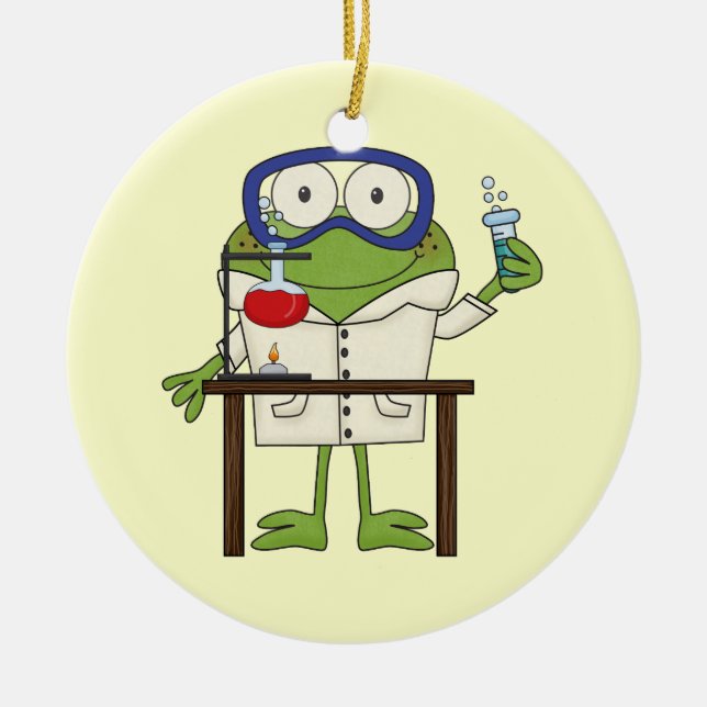 Frosch im Wissenschafts-Labrador Keramikornament (Vorne)