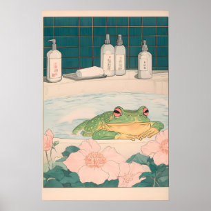 Frosch in Badewanne Kunstposter Japandi Badezimmer Poster