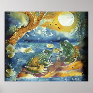 Frosch in der Mondlichtmalerei Poster