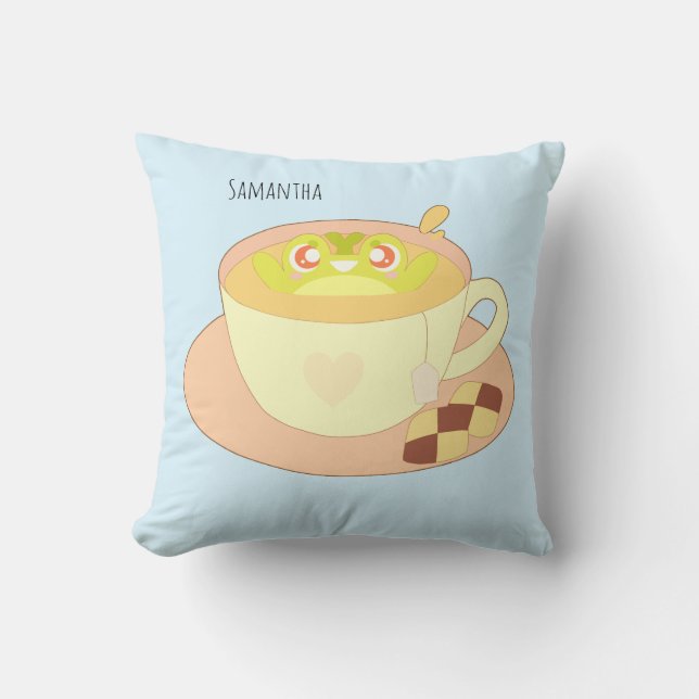 Frosch in der Tasse Tee Kissen (Vorderseite)
