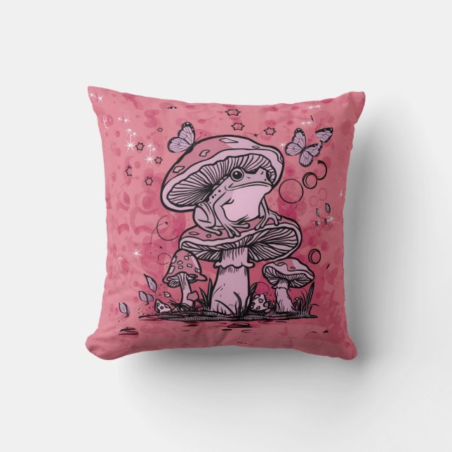 Frosch in einem Pilzwerfen Kissen Design (Vorderseite)