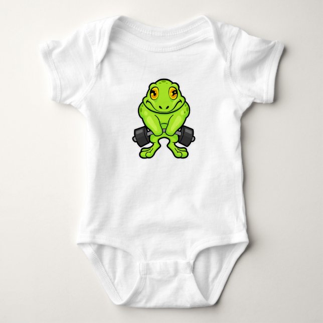Frosch in Fitness mit Barbell Baby Strampler (Vorderseite)