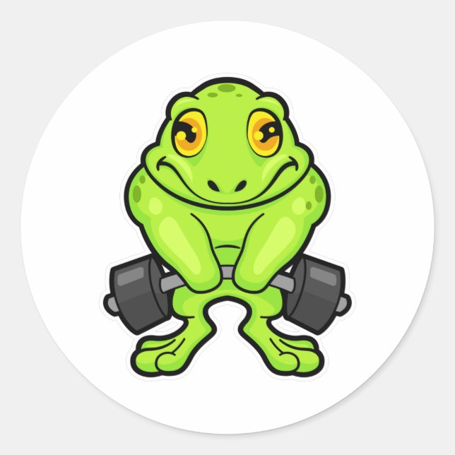 Frosch in Fitness mit Barbell Runder Aufkleber (Vorderseite)