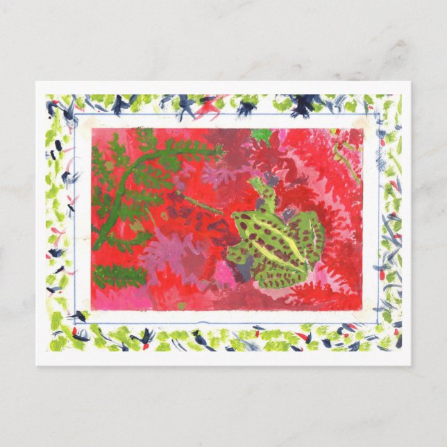 Frosch in rotem Bug in handgemalt Rahmen Postkarte (Vorderseite)