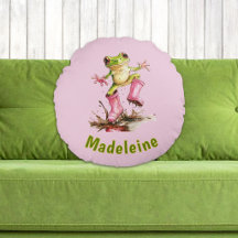 Frosch in süßen rosa Stiefeln in einer Pfütze Mono