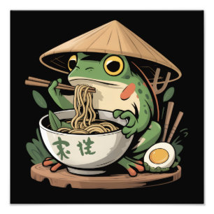Frosch isst Ramen Kawaii Neko japanische Nudeln Fotodruck