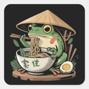 Frosch isst Ramen Kawaii Neko japanische Nudeln  Quadratischer Aufkleber