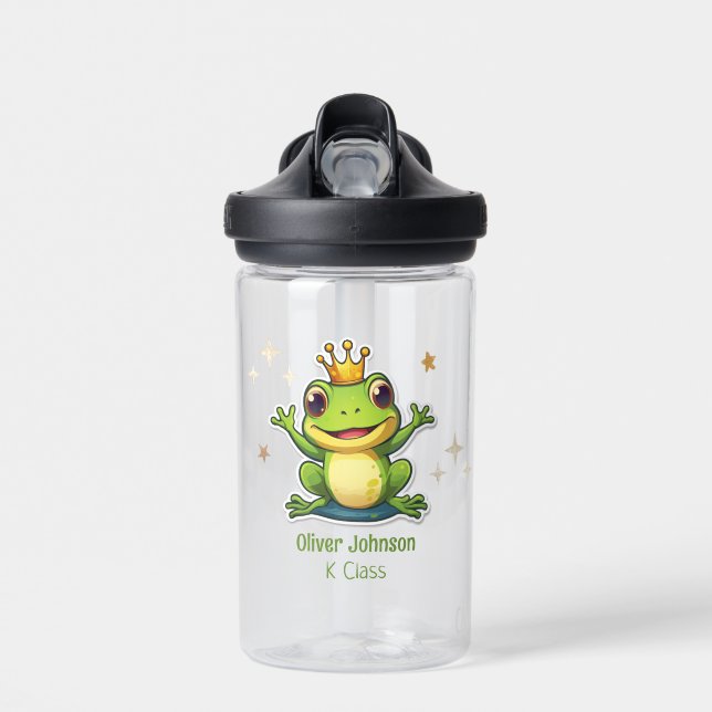 Frosch King Cartoon zurück zum Schulnamen Trinkflasche (Vorne)