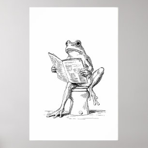 Frosch-Lesekunstwerk Schwarz-Weiß-Badezimmer Poster
