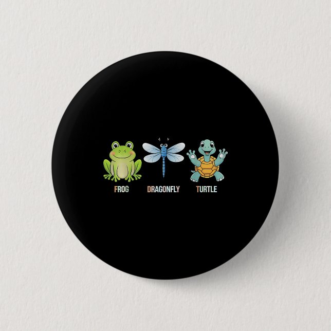 Frosch Libelle Schildkröte Lustiger Schnitt Tier  Button (Vorderseite)