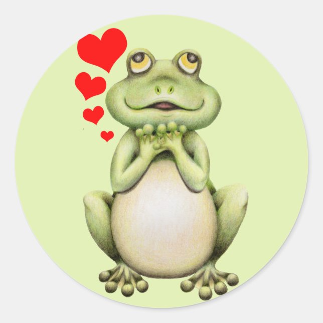 Frosch-Liebe Zeichnend Runder Aufkleber (Vorderseite)